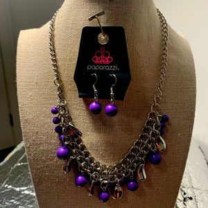 Purple and silver beaded necklace set